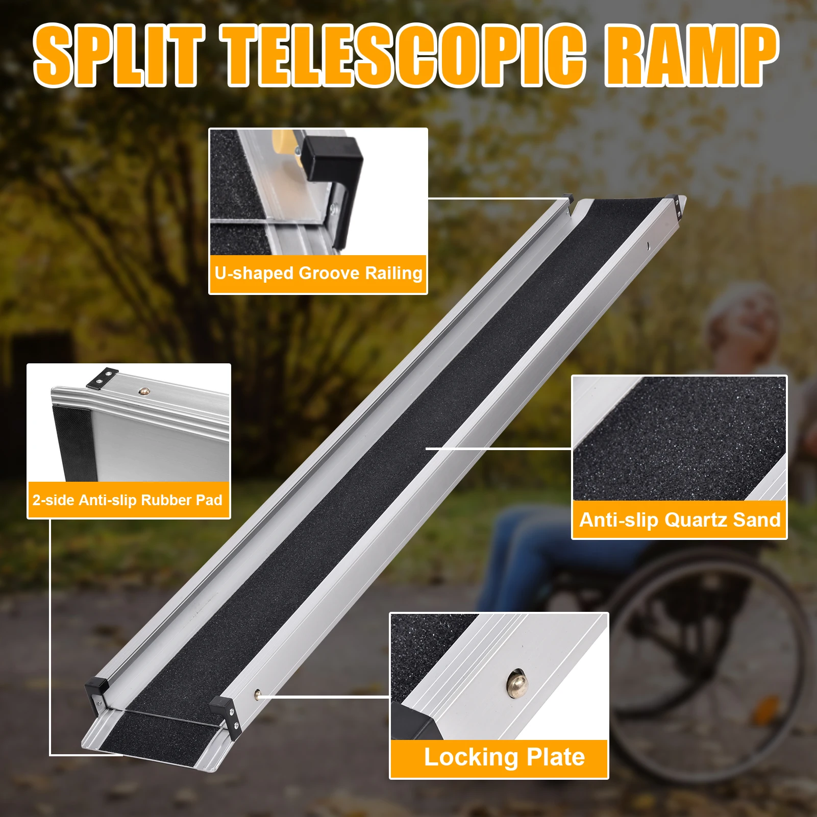 2 قطعة منحدرات الكراسي المتحركة للمداخل، منحدر محمول مضاد للانزلاق من الألومنيوم للمعاقين، سعة وزن تصل إلى 661 رطل للخطوات والسلالم #3