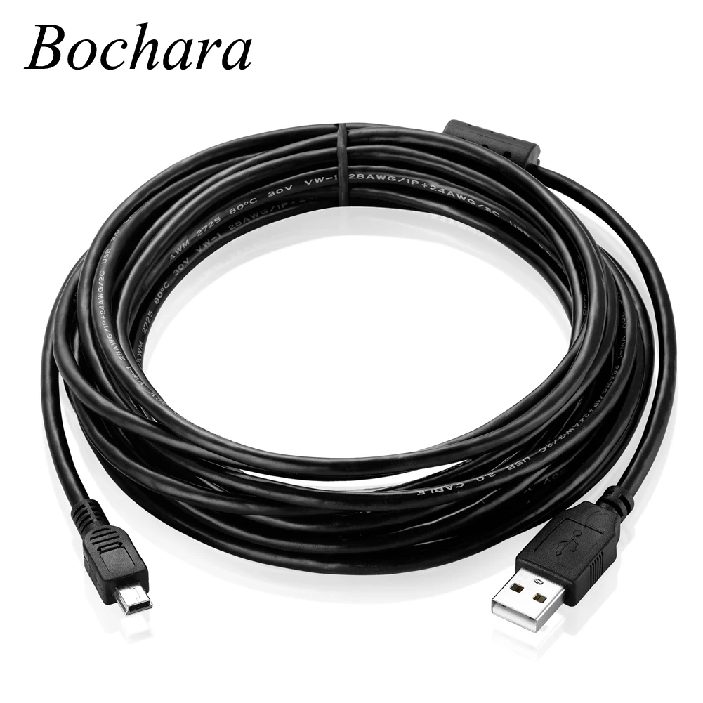 Bochara Mini 5P USB kabel USB 2.0 typ A do Mini 5P folia + pleciony ekranowany 30cm 50cm 1m 1.5m 1.8m 3m 5m