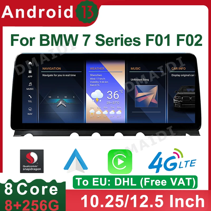 

Устройство Qualcomm Android 13 10,25 "12,5" для BMW 7 серии F01 F02 2009-2015 8 + 128 / 256G ID8, экран GPS-навигации с Bluetooth