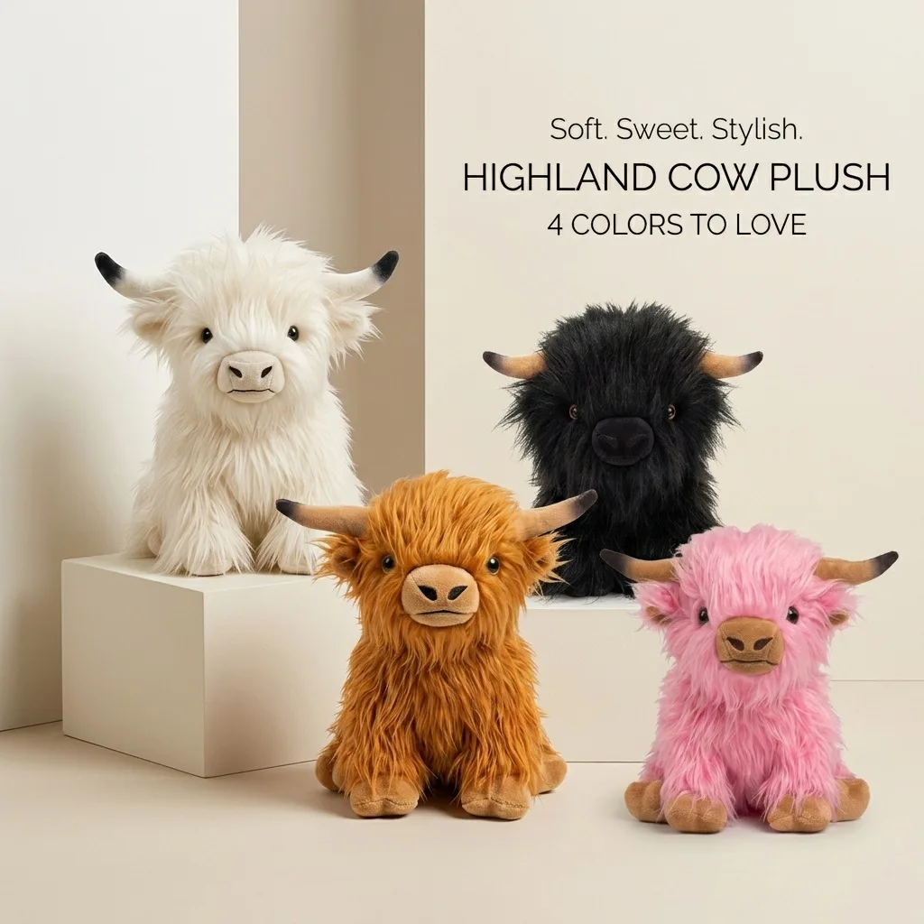 Highland Cow Plush Figurine Desktop Statue Home Decor Ornament Soft Stuffed Animal Doll Shelf Display Holiday Decor Gift
