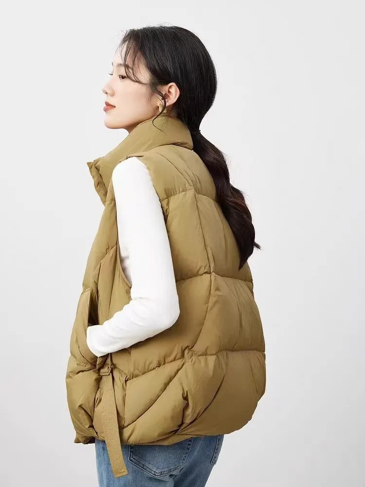 خفيفة الوزن الأبيض بطة أسفل صدرية دافئة للنساء الوقوف طوق بلون سترة معطف سميك الشتاء ملابس خارجية غير رسمية