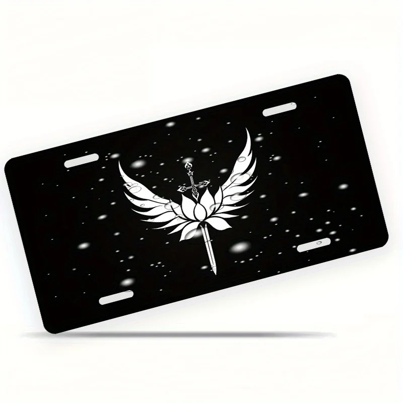 2D Design, a for Lotus And Wing Fork-Style License Plate Frame, Aluminum Alloy License Plate Frame, 15.24×30.48 cm Fun Decorativ