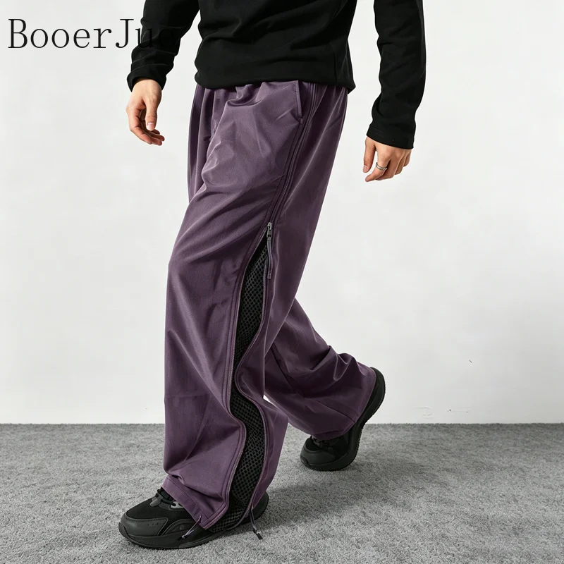 Men American Parachute Pants Side Double Zipper Mesh Breathable Outdoor Sports Pants High Street Trousers Hip Hop Jogger Pant