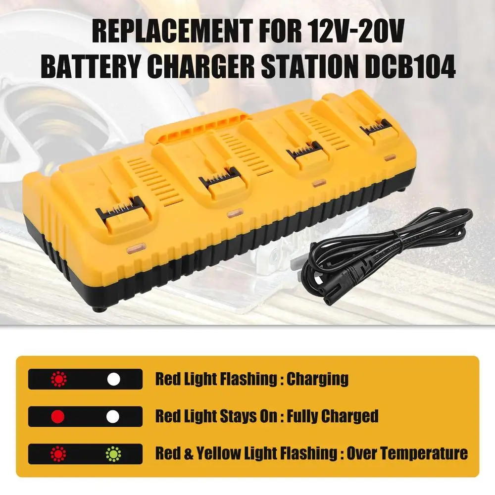4-Port Dewalt 12 فولت/20 فولت ماكس محطة شاحن بطارية ليثيوم مؤشر LED التوافق DCB120 DCB124 DCB206 شحن سريع الحرارة