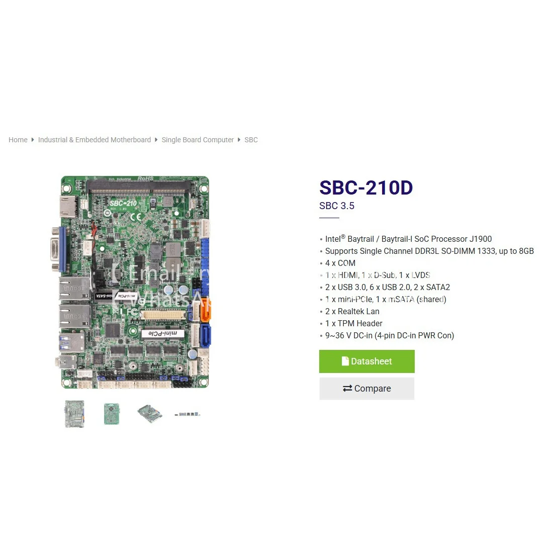 

SBC-210 SBC-210D J1900 DDR3L SO-DIMM 1333 Одноплатный компьютер 3,5 дюйма