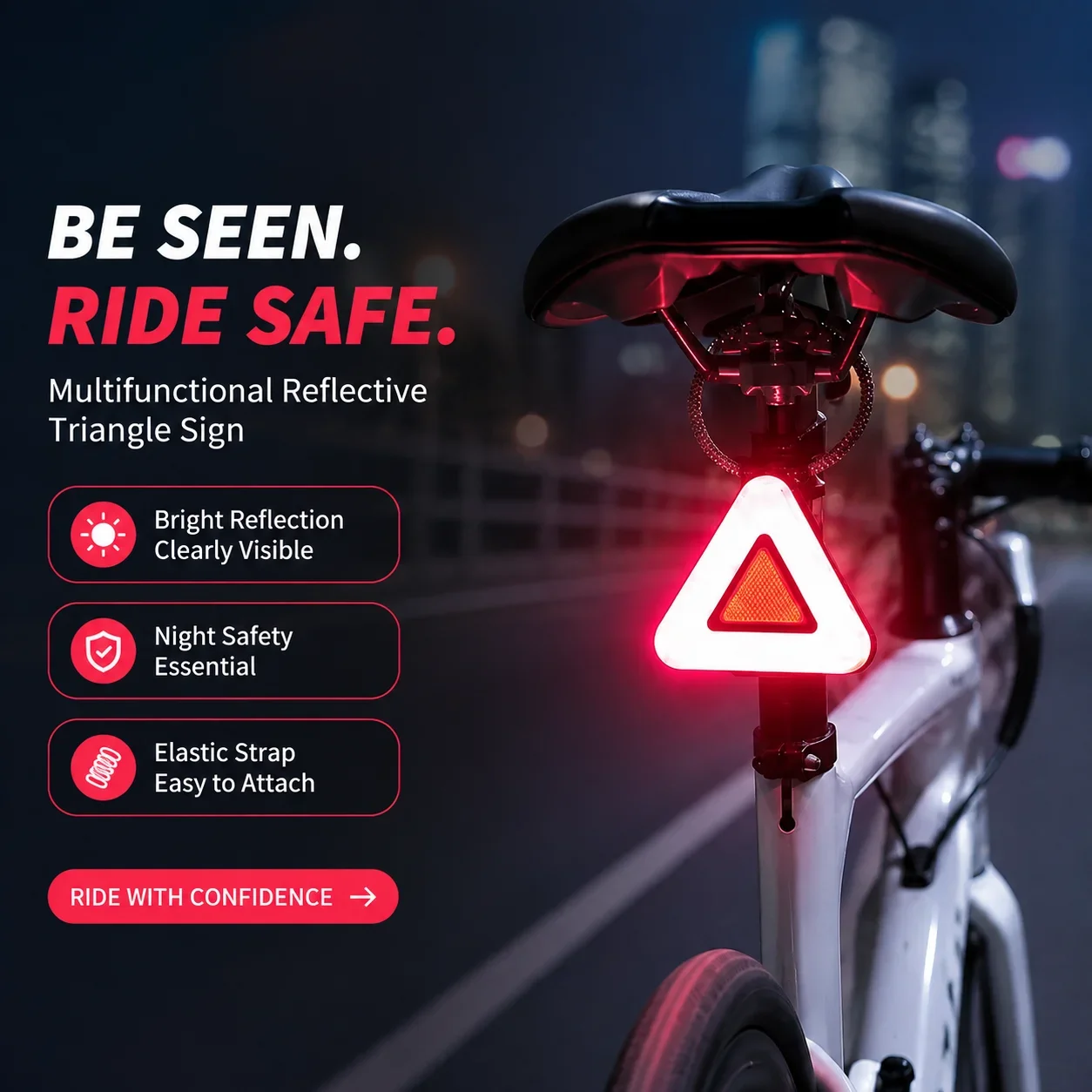 Visibility Night Riding Safety Warning Triangle Pendant Multifunctional Elastic Cycling Reflective Triangle Sign Bicycle Saddle
