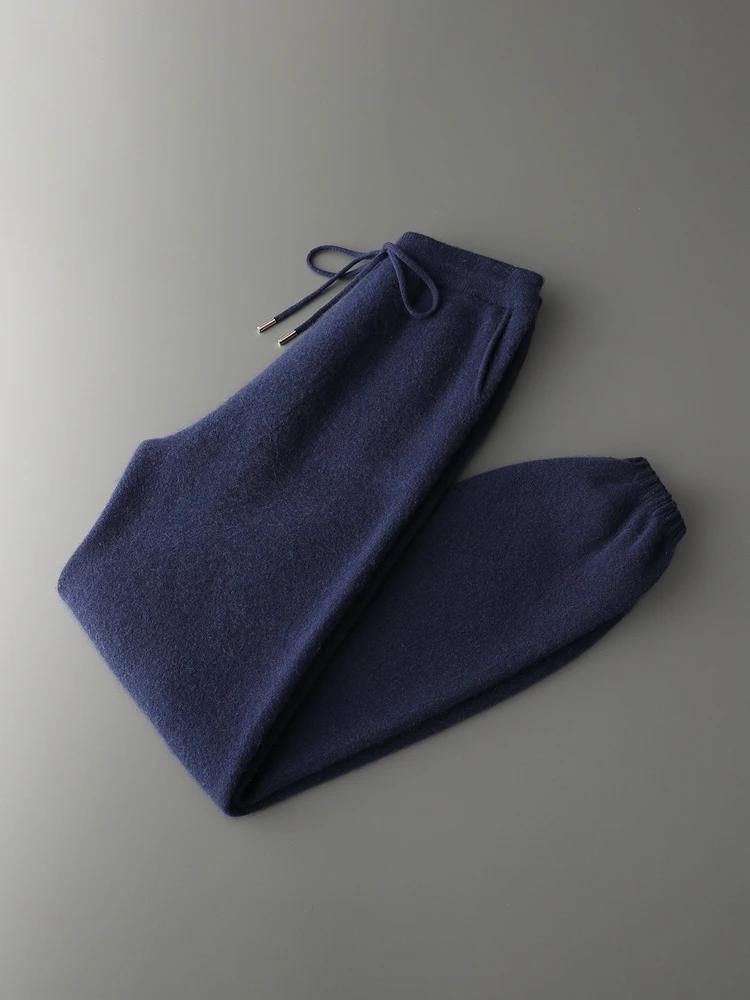 2025 New Chic Smart Casual Pencil Pants Luxury Men's 100% Cashmere Soft Knitted Autumn Winter Thick Soft High Quality Trousers