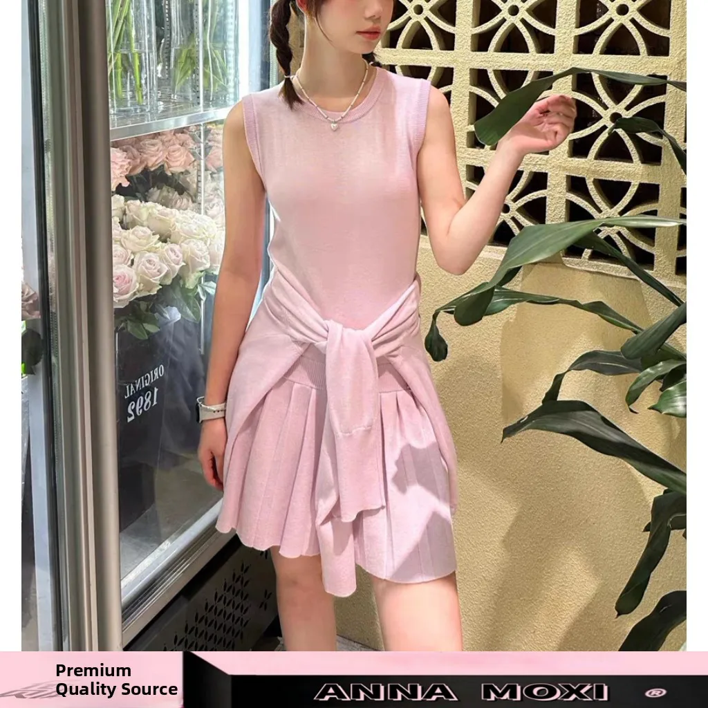 

Autumn Preorder Skk Macaron Style Woolen Sweater Single Button Cardigan And Pleated Dress Set Women's Fashion College Style T...