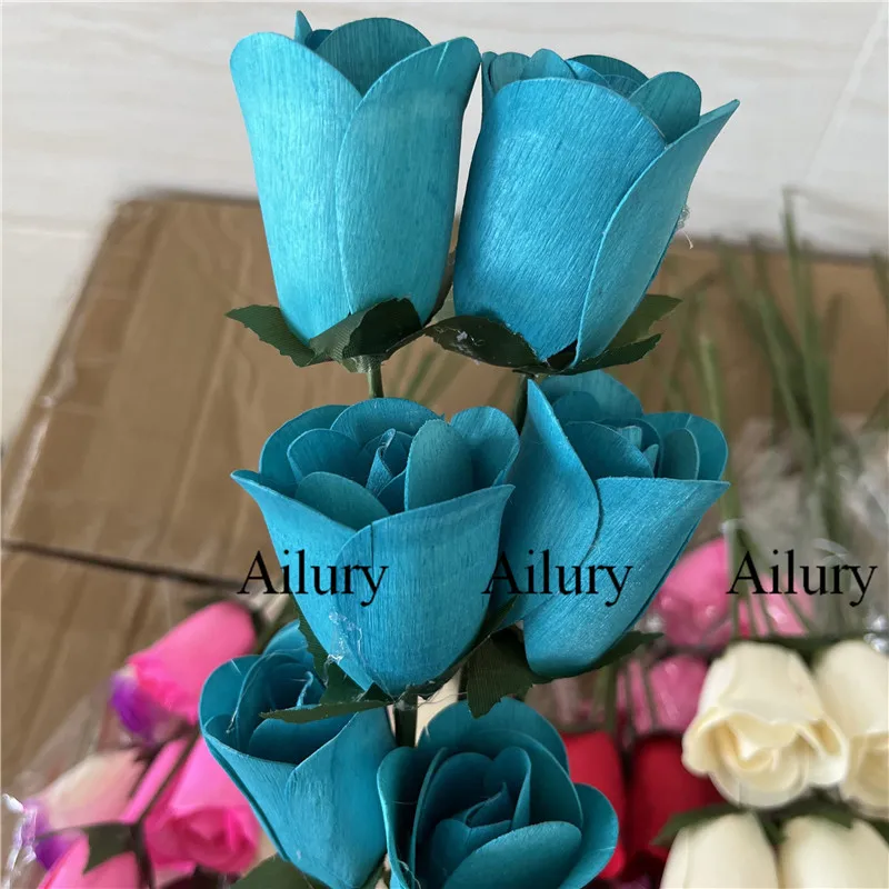 96Pcs 3.5Cm Artifical Flower Wooden Rose Spike,Florist Arrange,Colorful,Small Gifts Shopping Present Party Supplies Decorative