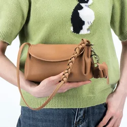 Genuine Leather One Shoulder Bucket Bag Luxury Cowhide Crossbody Bag For Female Designer Armpit Handbag Phone Pouch For Women