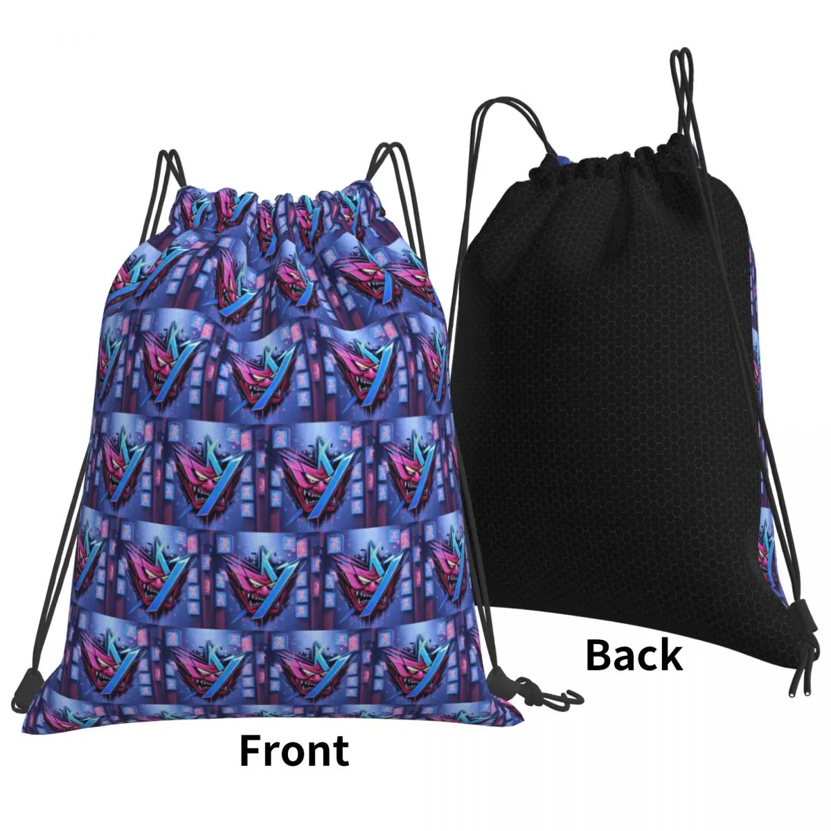 Red Oni X Cyberpunk Demon Graffiti Backpacks Multi-function Drawstring Bags Shoes Bag Book Bags for Travel Students
