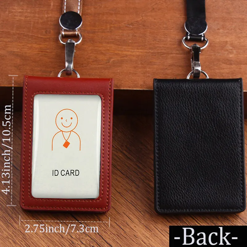Real leather Badge Holder Business Work Card with Lanyard ID Chest Card Holders Office Supplies