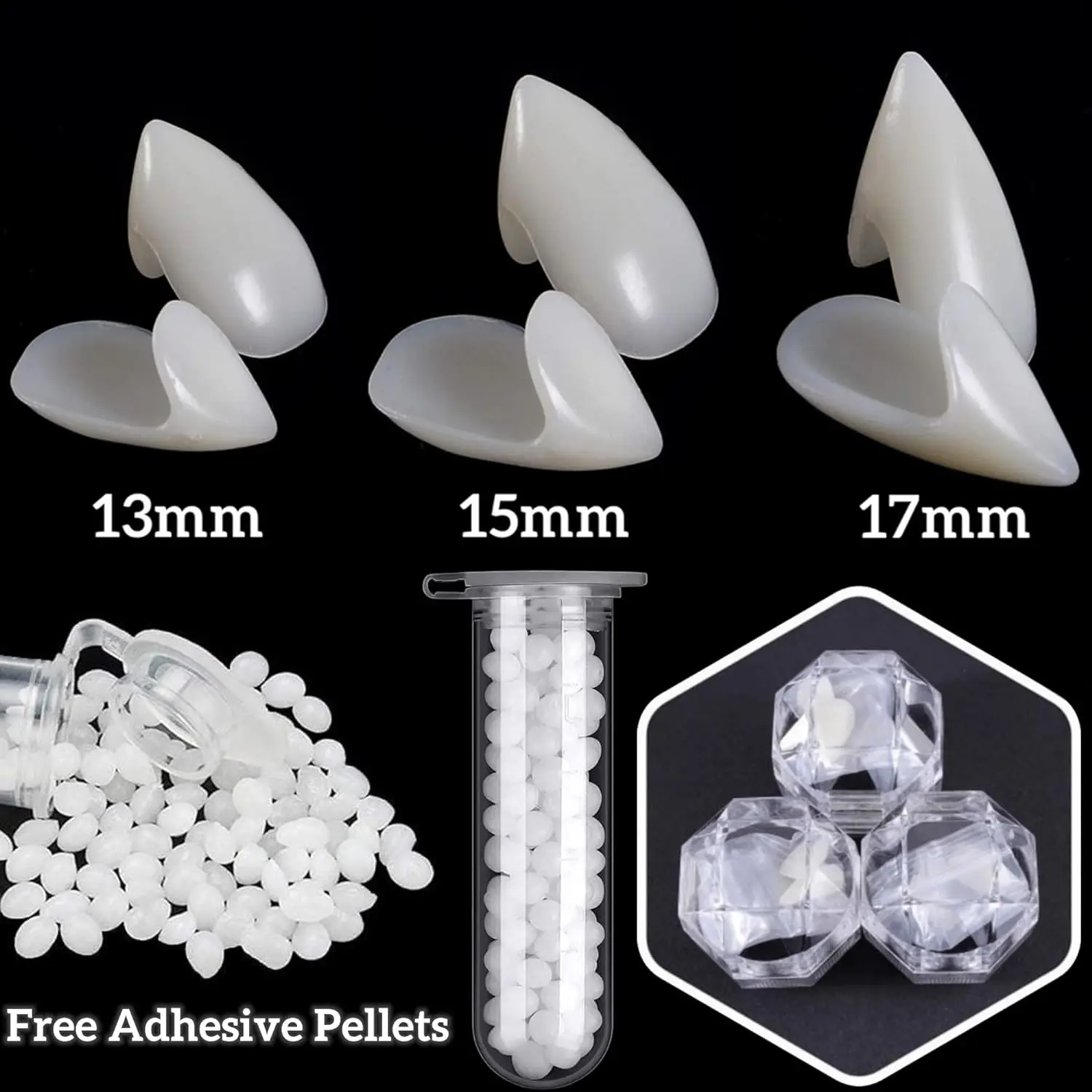 3 Pairs Vampire Teeth Halloween Decorations Party Cosplay PropsVampire Fangs Fake Teeth with Adhesive False Tooth 13//15/17mm