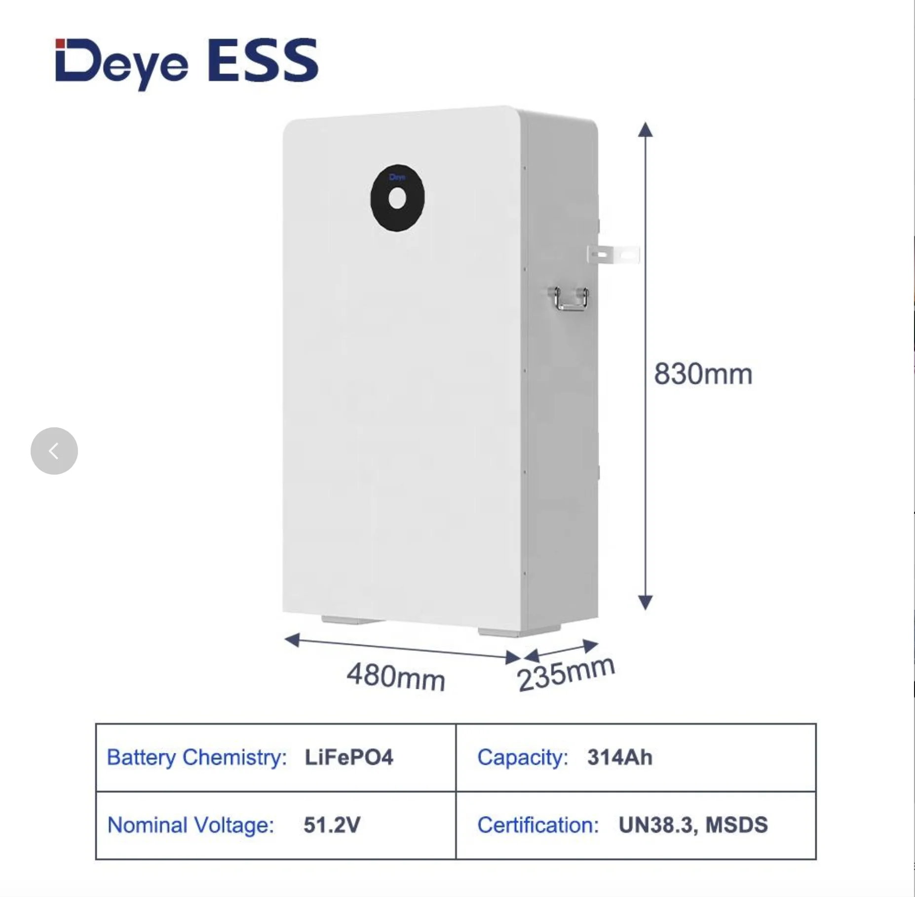 RW-F16 51.2V 314Ah Wall Mounted Solid State LiFePO4 Battery with Over 6000 Cycle Life for Solar Energy Storage Systems