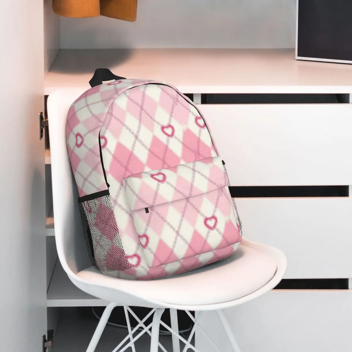 Suministros escolares Preppy para niñas, niños, mochila para estudiantes, rosa, corazón, rombos, cuadros, estética Preppy