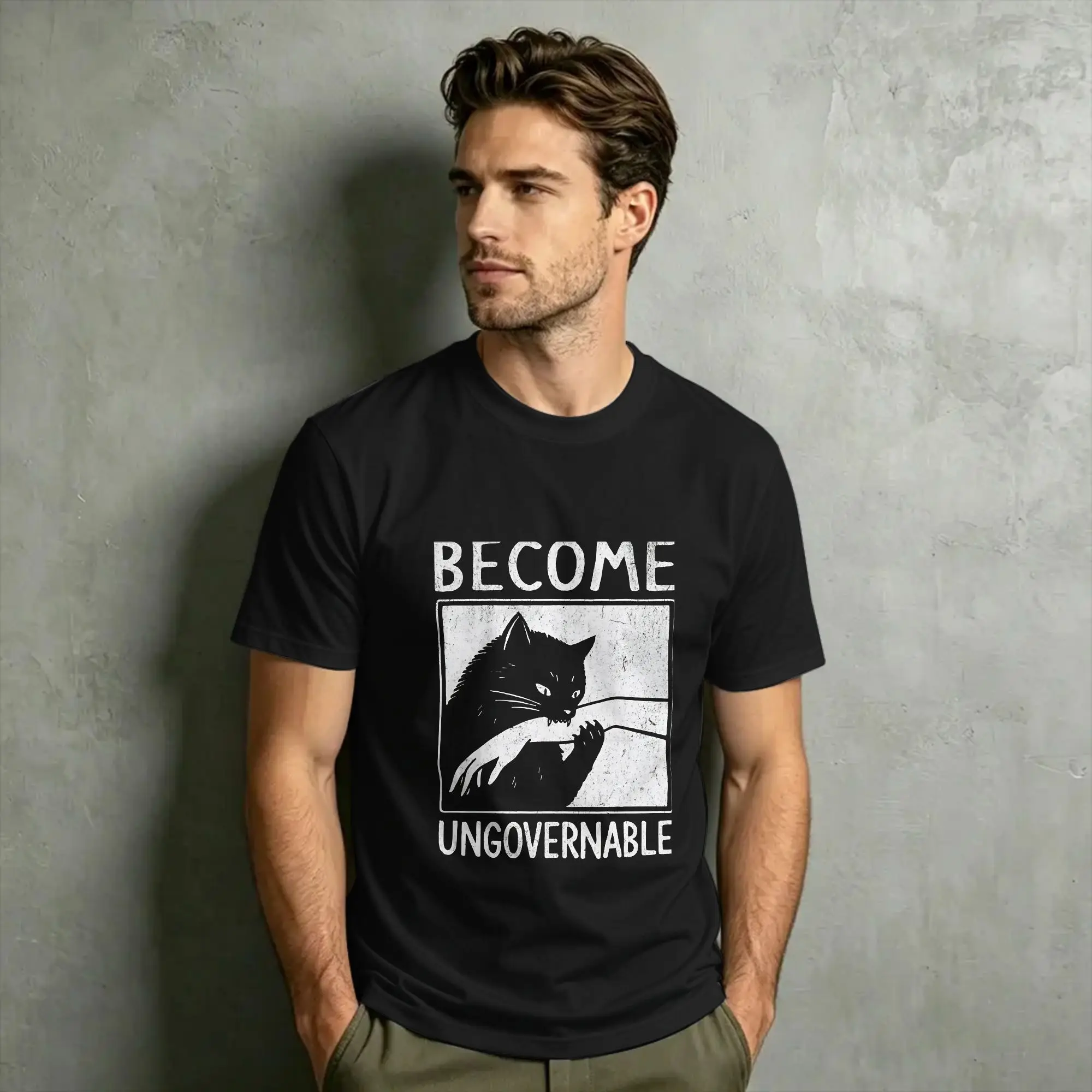 T-shirts pour hommes, motif amusant de chat qui mord la main, style hipster, en pur coton, à manches courtes, nouvelle collection