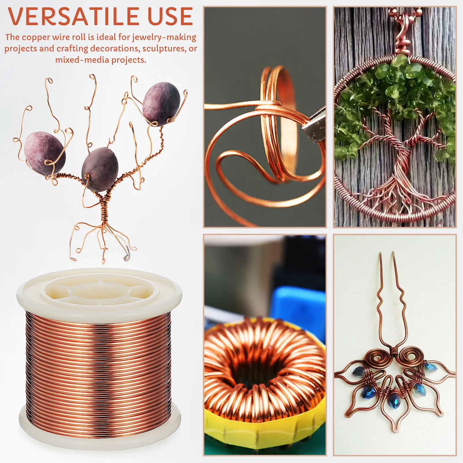 

1 Roll 17M Copper Wire for Jewelry Making Crafts - Strong Malleable Bare Copper Wire Roll Perfect for DIY Beading Projects