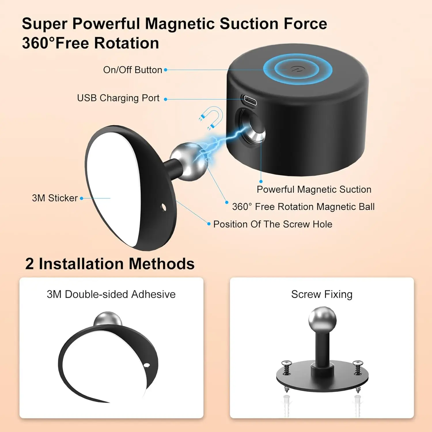 مصباح حائط داخلي LED ، مصباح حائط ، بطارية ، 4 مستويات سطوع ، مصباح بجانب السرير ، عبوة من 2
