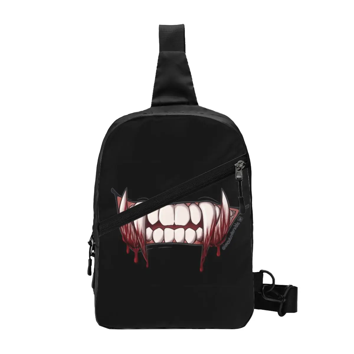 Mochila cruzada al pecho para hombre, morral de hombro con colmillos de monstruo vampiro sangriento, a la moda, para viajar