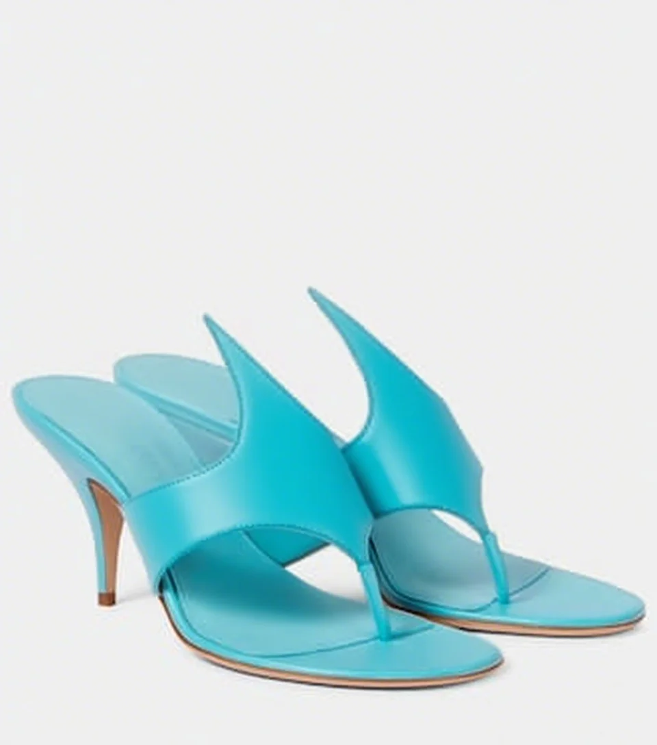 

Blue Matte Leather Slippers Open Toe Stiletto Thin High Heel Slip On Flip Flop Solid Handmade Runway 2025 Women Shoes