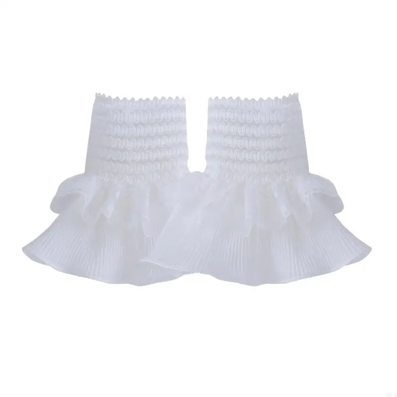 D0UD Fake Flared Ruffle Sleeves Girls Pleated False Cuffs for Women Sweater Wrist Warmer Female White Horn Cuffs Accessories