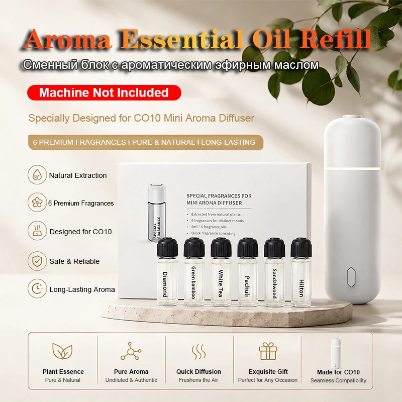 6Pcs 4ML Car Diffuser Essential Oil Refill Set Air Freshener Long Lasting Fragrance Quick Eliminate Odors 6 Scents
