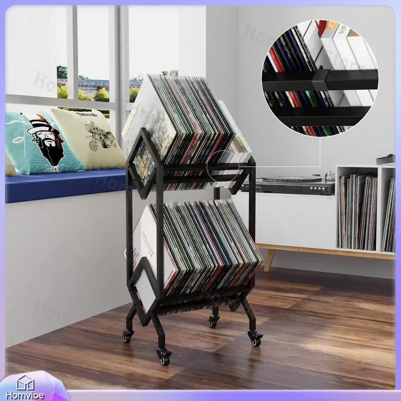 Floor to Ceiling Vinyl Record Holder CD Album Storage Rack Wrought Iron Display Stand for Magazine Organization Shelf Unit