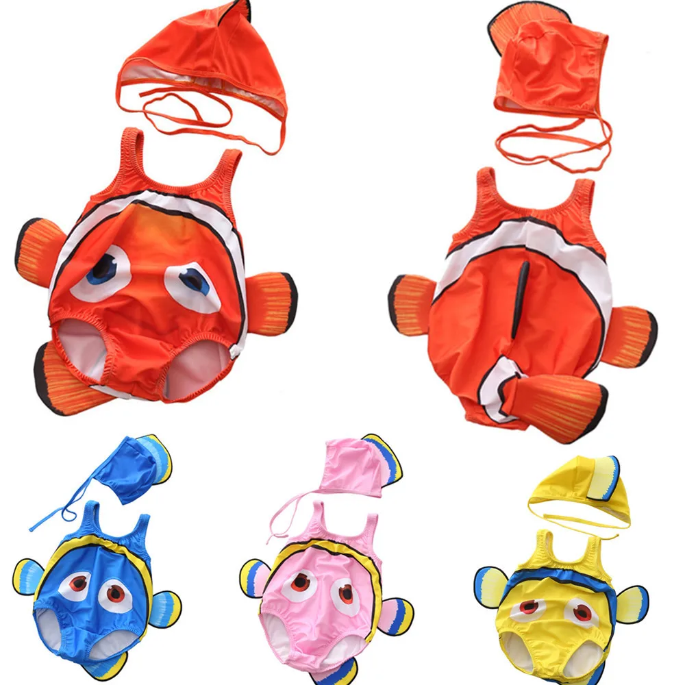 Summer Baby 1-3 Years Clownfish Decoration Boys Girls One Piece Swimsuit Girls Swimwear Children Swimsuit Cute Baby Bathing Suit