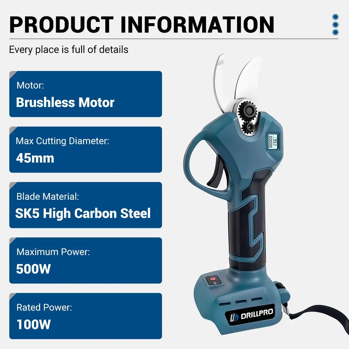 Imagem -02 - Drillpro-tesoura de Poda Elétrica Tesoura sem Escova Corta-sebes Recarregável Ferramentas de Jardim Bateria Makita 18v 45 mm