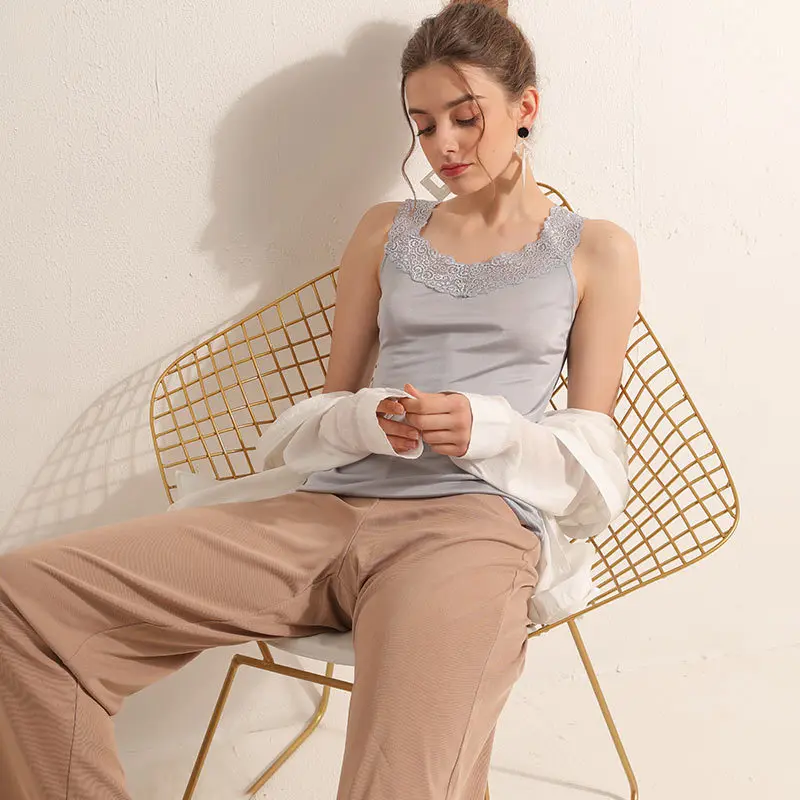 

Silk camisole for women summer silk base layer white mulberry silk lace sexy camisole for wearing outside inner layer