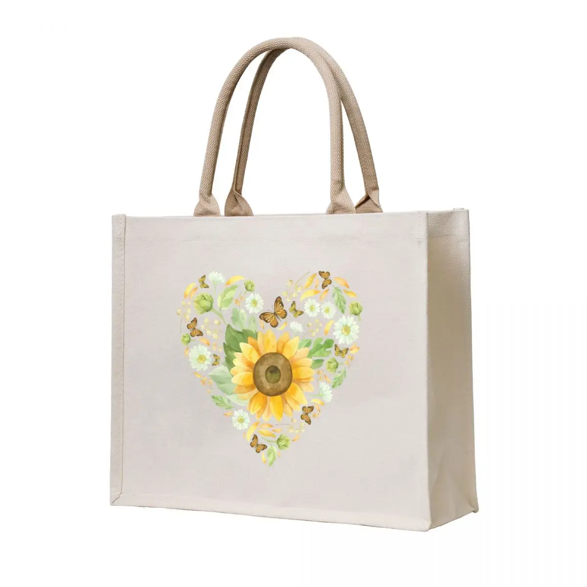 

Sunflower, daisy and butterfly floral heart design/Floral heart pattern Tote Bag bags for women Canvas bag large size bags