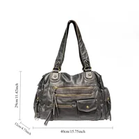 Y2K Hot Girl Single Shoulder Crossbody Bag Vintage Washed Leather Motorcycle Bag Large Capacity Multi Pocket Bag - Image 6