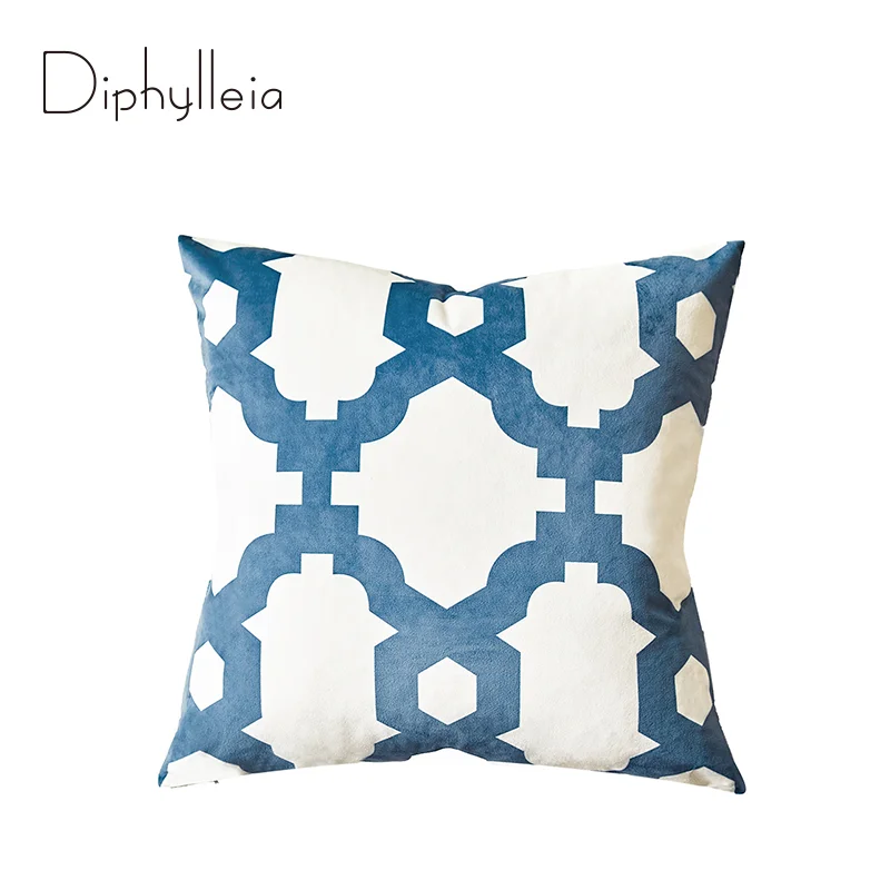 Diphylleia Blue Impression Luxury Pillow Covers Modern Neutral Pillowcase Super Soft Velvet Decorative Cushion Case For Sofa Bed