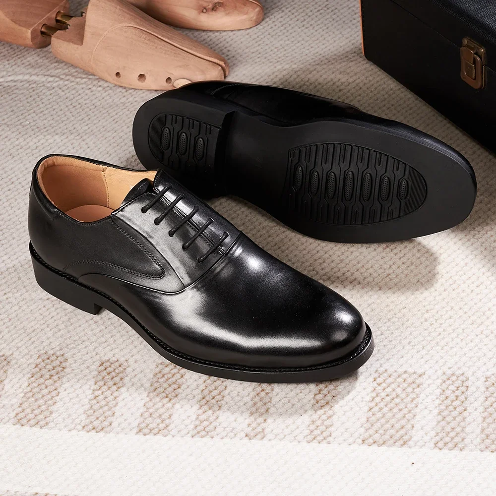 Formal Genuine Leather Derby Men\'s Shoes Handmade Goodyear Leather Shoes Classic Lace-up Business Banquet Dress Shoes Men