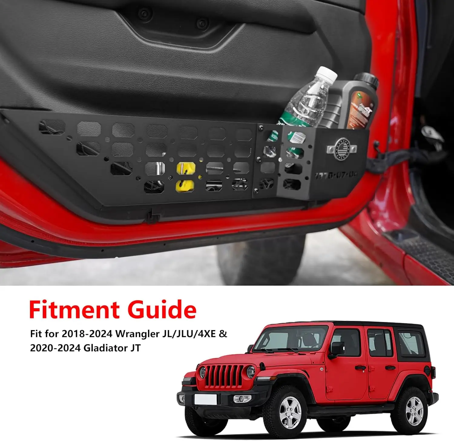 JL Front Door, Rear Door Storage Box US Flag Metal Front Door Pocket for Wrangler JL/JLU 4XE 2018-2024 & Gladiator JT 2020-2024