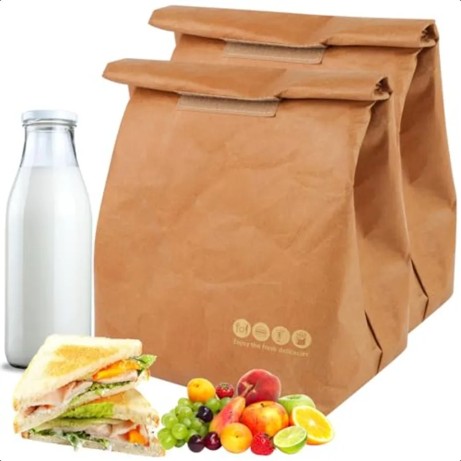 

2 Pcs Insulated Brown Paper Lunch Bags Reusable Lunch Bag Large Retro Sacks Thermal Insulation Food Storage Handbag with for A