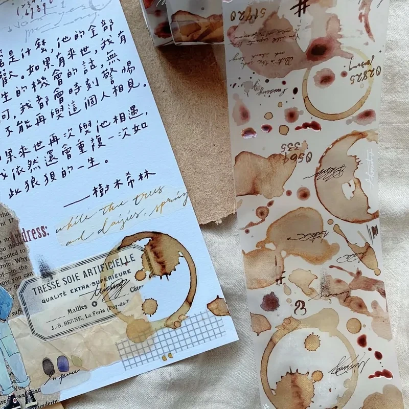 1 Loop Shiwu Studio Love Cocoa Coffee Stain Collage Series Washi PET Tape for Card Making DIY Scrapbooking Decorative Sticker