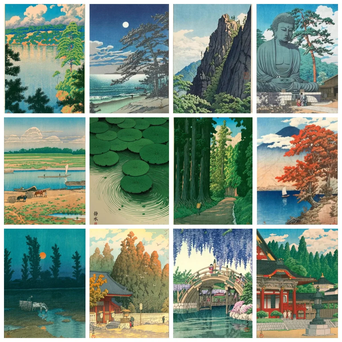 Japan Hasui Kawase Tree-lined Road Canvas Paintings Prints Asian Art Su Nrise and Sunset Wall Art Posters Modern Room Home Decor