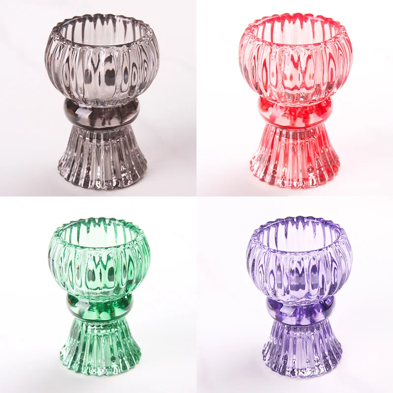Hot-selling thickened glass candlestick colorful round candlestick family hotel