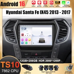 Car Radio Android 16 Carplay For Hyundai Santa Fe IX45 2013 - 2017 Navigation GPS Android Auto Screen Stereo No 2din DVD 5G Wifi