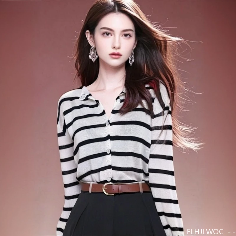 

Short Thin Cardigans Outerwear Cute Sweet Girls Japan Style Chic Korea Comfortable Casual Retro Striped Knit Sweater Coats