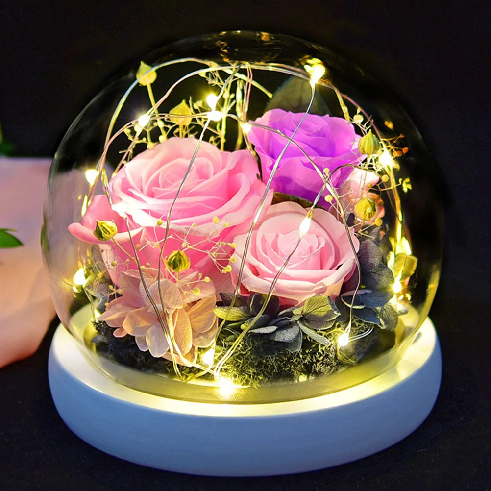 

1Pcs Immortal Flower Glass Cover Gift Box Vivid Rose Decorative Ornament Home Office Use Immortal Flower Glass Dome
