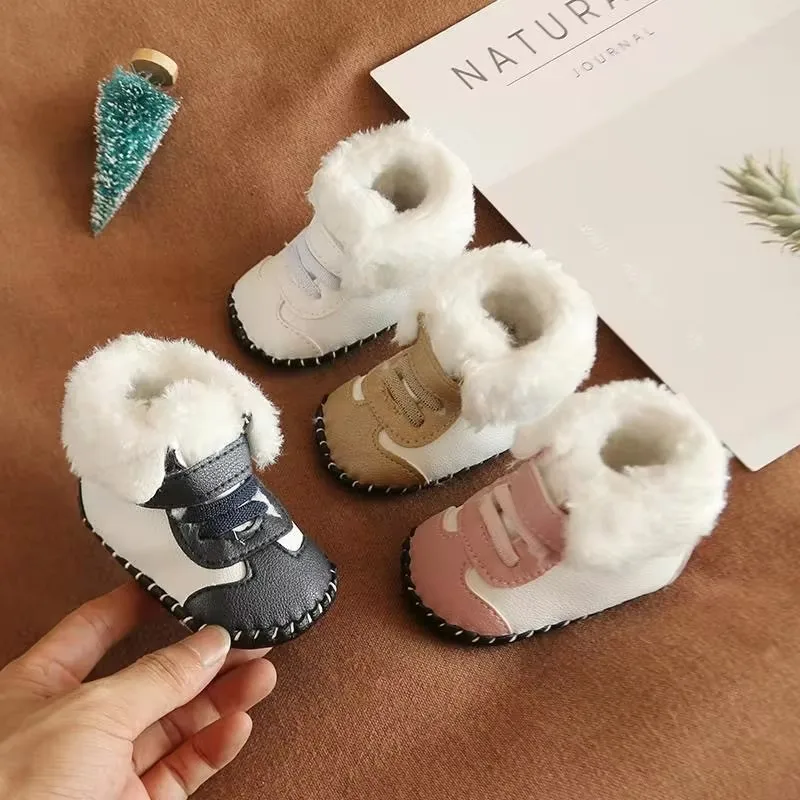 Baby Girls Boys Snow Boots Soft Sole Plush Lined Infant Booties PU Leather Toddler Newborn Prewalker First Baby Walking Shoes