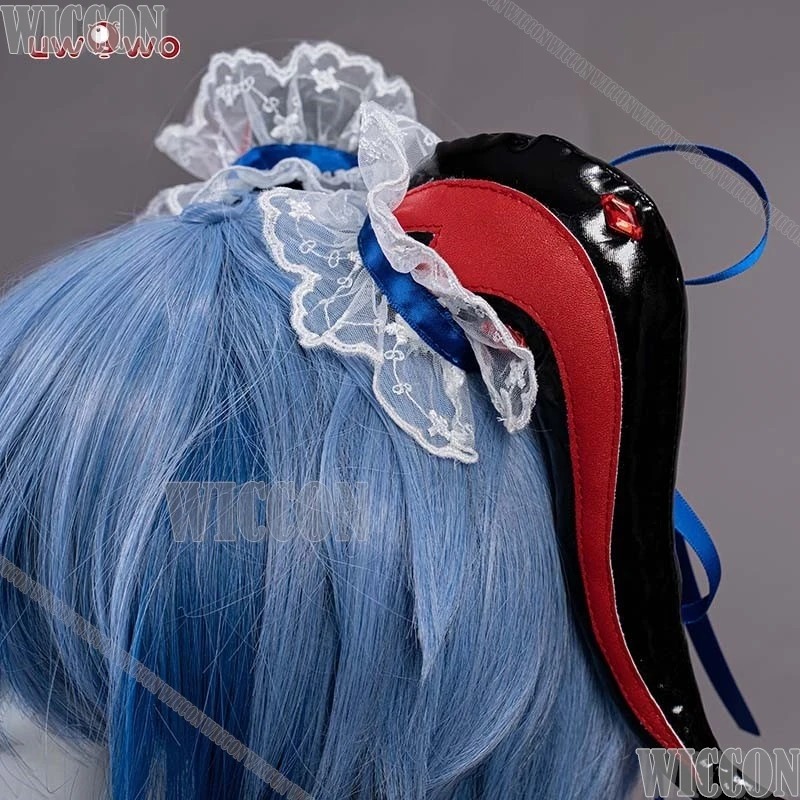 Ganyu Succubus Cosplay Kostüm Spiel Genshin Impact Sexy Schwarz Overall Flügel Horn Blau Lockige Perücke Halloween Frauen Cos Angepasst