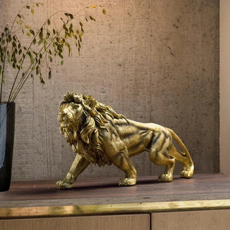 

Resin Golden Lion King Figurines Home Office Desktop Modern Animal Statue Decoration Accessories Living Room Decor