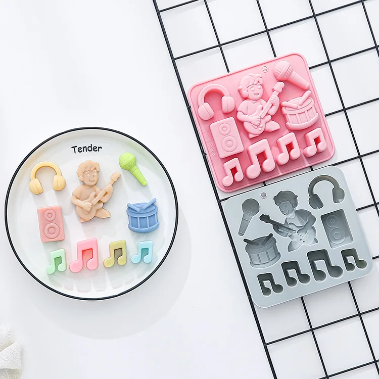 

9-hole Music Festival Theme Silicone Mold Musical Notes, Audio, Microphone Fondant Candy Chocolate Mould Cake Decorating Tools