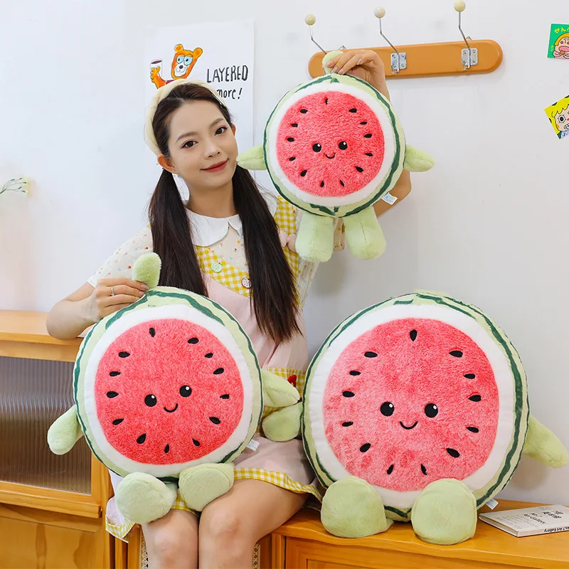 Running Watermelon Pillow Plush Toy Sofa Bedhead Pillow Chair Cushion Large Dormitory Backrest Soft Silly Expression Plush Toy