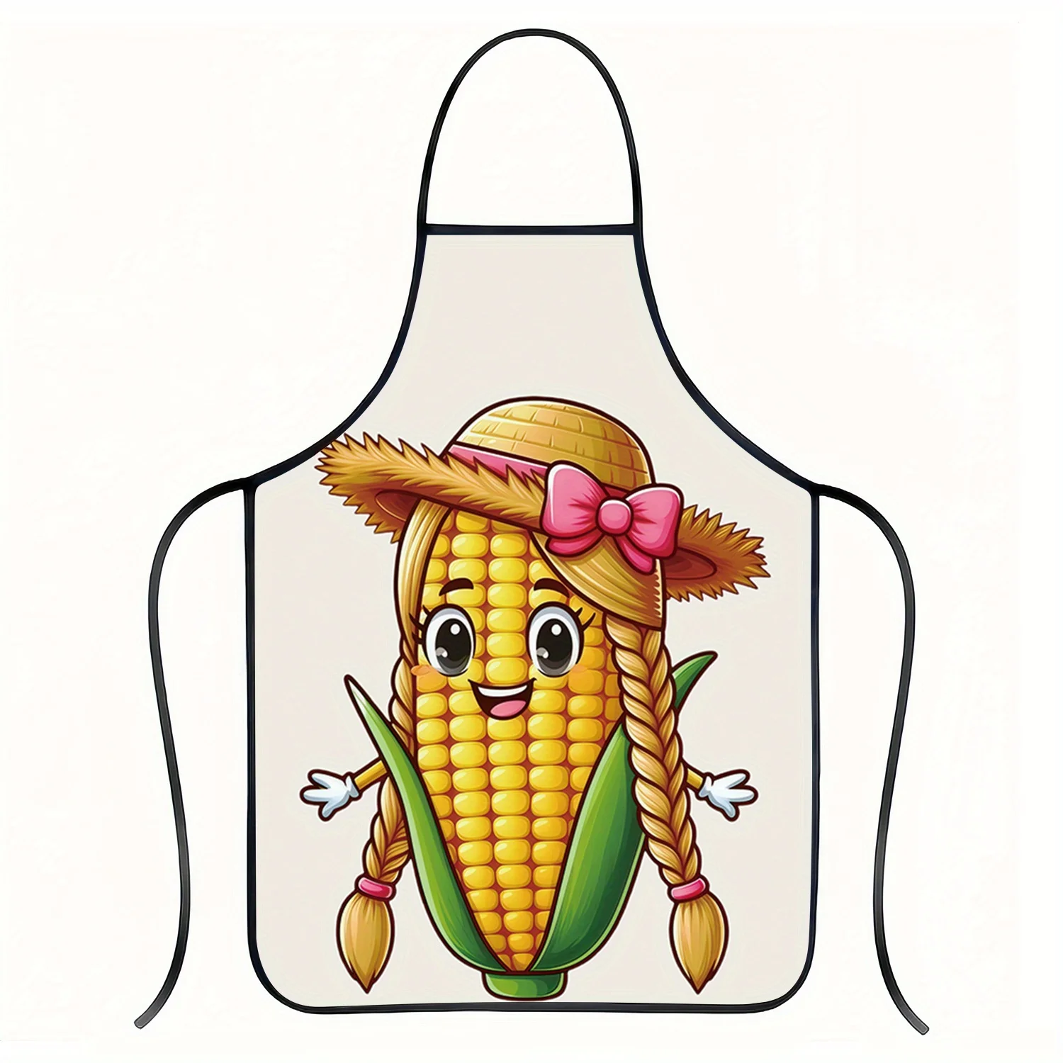 1pc Cute Corn On The Cob Apron With Straw Hat & Braided Bow Tie - Sleeveless Neck Hanging Bib For & S, Fun Corn Cob Pattern For