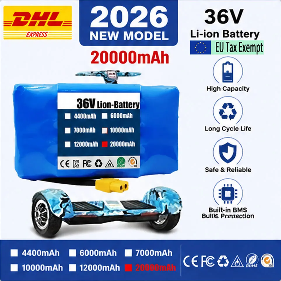 Batterie lithium-ion rechargeable de haute qualité 36V 20000mAh 10S2P pour trottinette électrique auto-équilibrante, hoverboard, monocycle