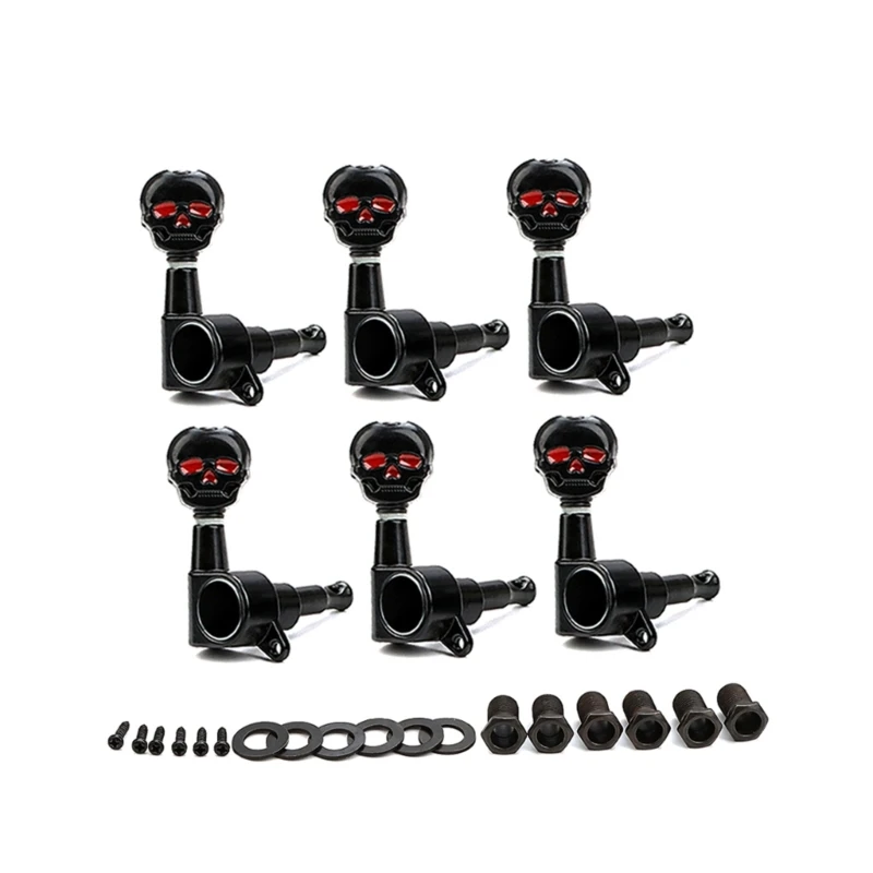 

6Pcs Guitar Tuning Pegs 6R Skull Button Keys Machine Heads Tuners for Electric Guitar and Bass Easy to Install Durable